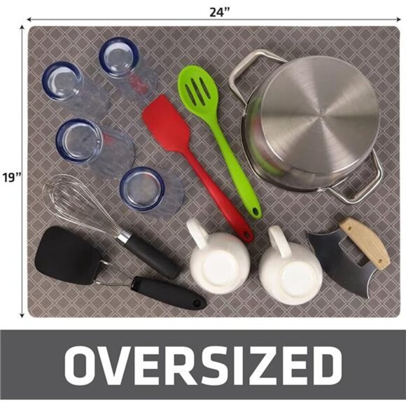 Dish Drying Mat,Oversized (19”x24”),Low-Profile,Super Absorbent,Quick Dry Fabric - Picture 5 of 7